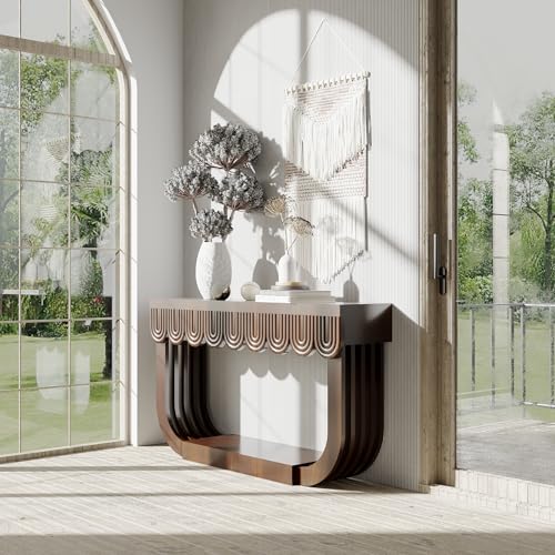 Mid-Century Modern Console Table for Entryway with Fluted 3 Drawers, Sofa Table for Hallway Foyer - Behind Couch Storage, Entryway Table for Living Room Front Door, Entrance Tables DGpoco