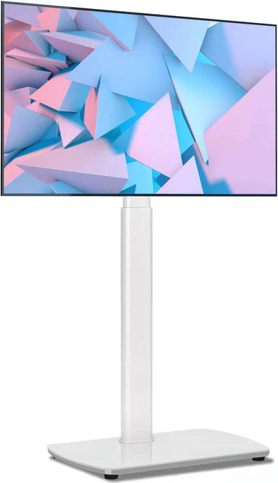 YOMT Universal TV Floor Stand with Mount for 27-70 Inch LCD LED OLED TVs, Swivel Height Adjustable Tall TV Stand, Space Saving Design for Corner Bedroom Living Room, White