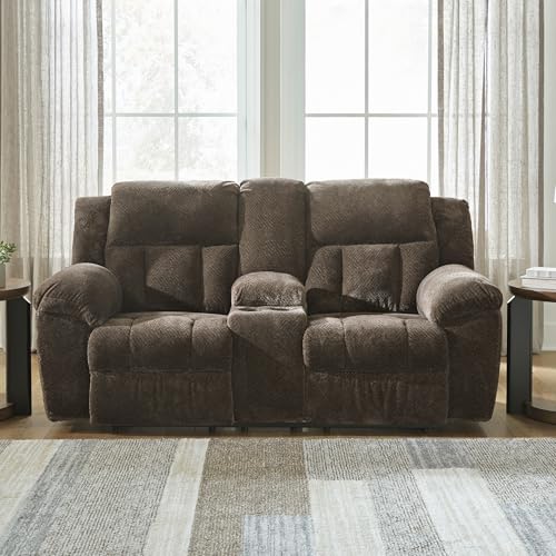 Signature Design by Ashley Frohn Modern Manual Double Reclining Loveseat with Console, Storage and Cup Holders, Dark Brown Signature Design by Ashley