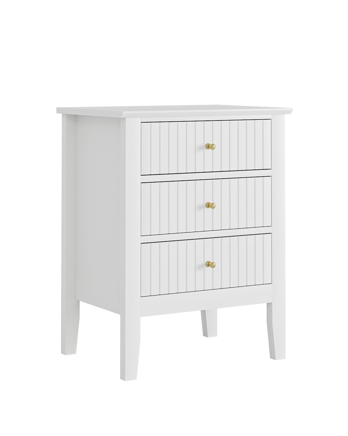 Apetaccat Fluted Nightstand, Farmhouse Night Stand with 3 Drawers, Mid Century Modern Side Accent Table,Bedside End Table for Bedroom, Living Room, White Apetaccat
