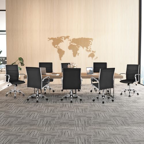 Giantex Ribbed Office Chair, Ergonomic Modern Leather Desk Chair with Adjustable Height & Arms, Swivel Mid Back Executive Conference Room Chairs for Meeting Room (4, Black) Giantex