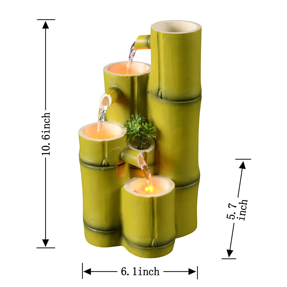 Haobos Tiered Bamboo Appearance Column Tabletop Fountain Relaxation Desktop Waterfall Fountain, 10.6 Inch Tall Simulation Natural Bamboo Cascading Fountain Decorate for Home/Office Haobos