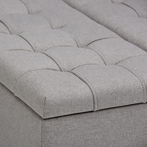 SIMPLIHOME Harrison 36 inch Wide Transitional Square Coffee Table Storage Ottoman in Dove Grey Linen Look Fabric, Assembled, for the Living Room and Bedroom SIMPLIHOME