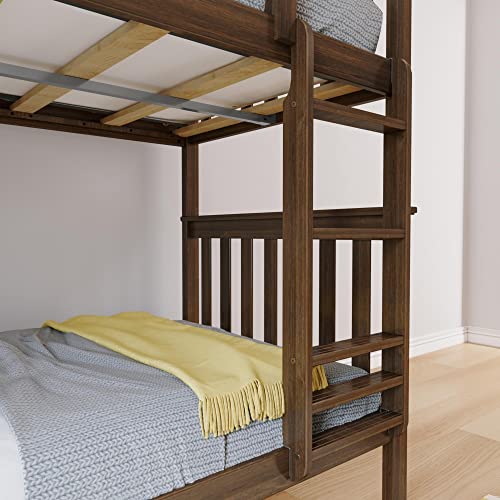 Max & Lily Bunk Bed Twin over Twin, Solid Wood Bunk Bed Frame with Ladder for Kids, 14" Safety Guardrails, Easy Assembly, No Box Spring Needed, Walnut Max & Lily