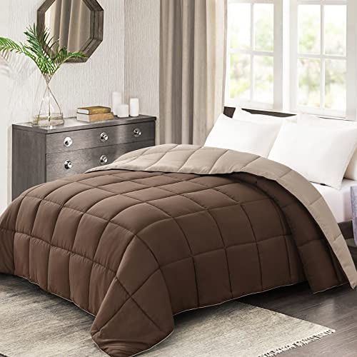 Homelike Moment Comforters Queen Size - Brown Duvet Insert Down Alternative Bed Queen Comforter, Lightweight Bedding Comforters Full Size Quilted Soft All Season Reversible Chocolate Brown/Beige Homelike Moment