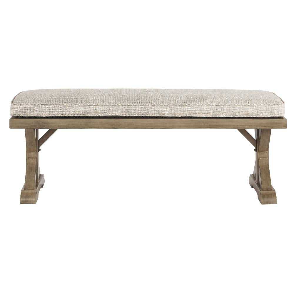 Signature Design by Ashley Beachcroft Patio Farmhouse Outdoor Upholstered Dining Bench, Beige Signature Design by Ashley
