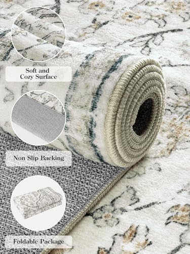 Lahome Oriental Washable Hallway Runner Rug,2.5x8 Boho Rug Runners for Hallways Non Slip,Runner Rug for Entryway Indoor,Traditional Thin Carpet Runner for Kitchen Laundry Bathroom,(8ft,Beige) Lahome