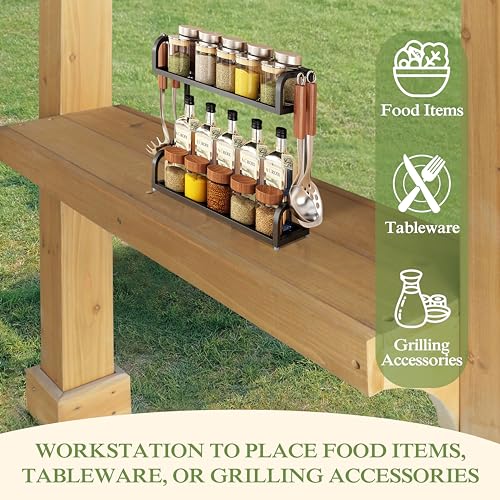 VEIKOU 8’x5’ Grill Gazebo, Patio Gazebo with Hardtop Metal Roof, Rainwater Drainage, Wood Frame, BBQ Gazebo for Barbecue, Backyard, Garden, Rustic VEIKOU