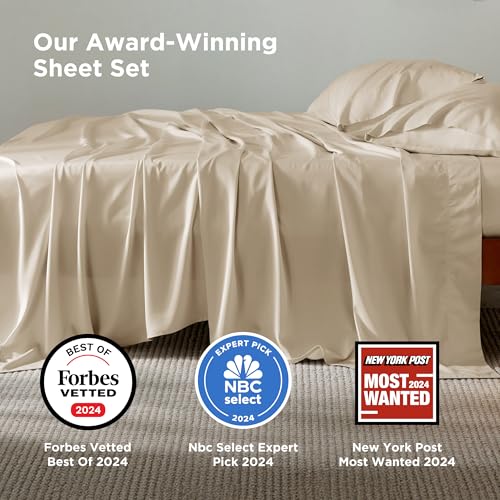 Bedsure King Size Sheet Set, Cooling Sheets King, Rayon Derived from Bamboo, Deep Pocket Up to 16", Breathable & Soft Bed Sheets, Hotel Luxury Silky Bedding Sheets & Pillowcases, Beige Bedsure