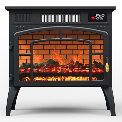 Royalcraft Electric Fireplace Heater, Freestanding Electric Fireplace Stove 5118 BTU with Remote Control, Realistic Flame Effect and Infrared Heating, Overheating Safe Design for Living Room, Bedroom RoyalCraft