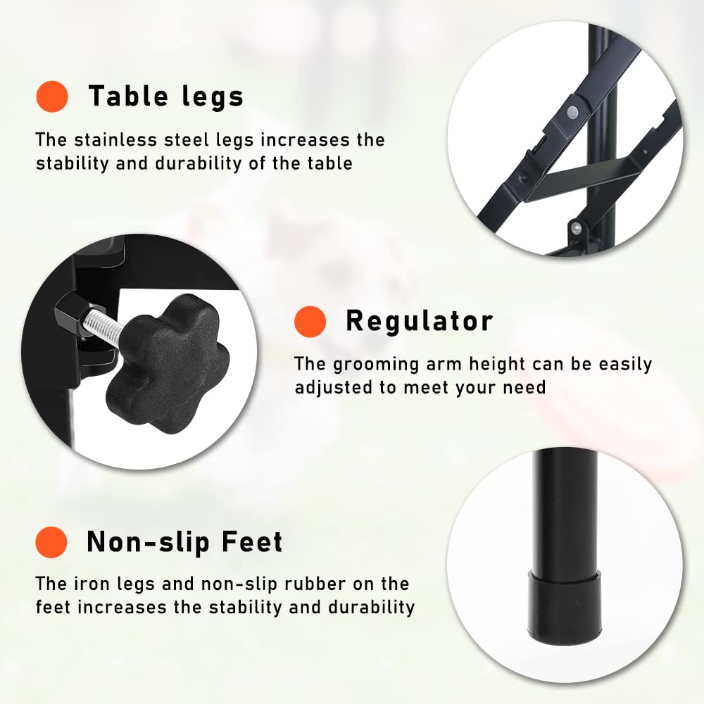 LEIBOU 36-inch Height Adjustable(23''~33.8'') and Foldable Pet Dog Grooming Table with Grooming Arm & Noose for Dog Cat Pet Grooming Maximum Capacity Up to 260lbs LEIBOU