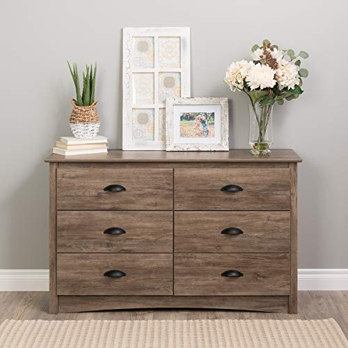 Prepac Salt Spring Children's Rustic 6-Drawer Dresser for Bedroom, Farmhouse Chest of Drawers for Children 16" D x 48" W x 29" H, Drifted Gray, DDC-4829 Prepac