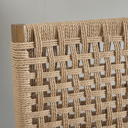 Linon Bennett Natural Folding Chair with Woven Rope Back and Linen Upholstered Seat Set of 2 Linon