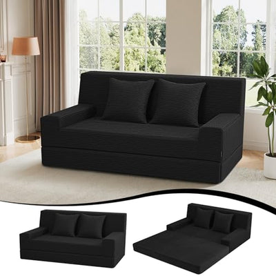 MeMoreCool Boneless Folding Sofa Bed Queen – Corduroy Convertible Futon Couch, 2-in-1 Floor Sleeper with Foam Support, Detachable Pillow & Washable Cover for Living Room, Guest Room, Apartment