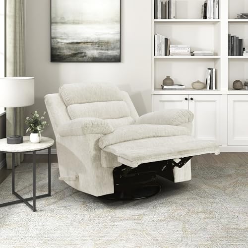 Lexicon Swivel Glider Reclining Chair, Textured Microfiber Manual Recliner, Comfy Nursery Glider Recliner, Swivel Reclining Chair for Living Room/Office/Bedroom/Apartment, Beige