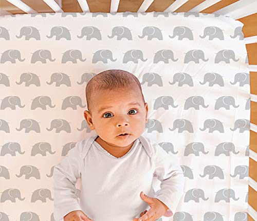 The Peanutshell 3 Piece Baby Crib Bedding Set for Boys & Girls - Newborn, Infant & Toddler Nursery Bed Set Decor with Fitted Crib Sheet, Dust Ruffle Comforter - Elephant Walk The Peanutshell
