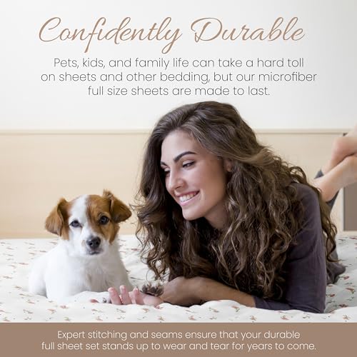 Linen Market Double-Brushed Patterned Microfiber Full Sheet Set 4 Piece – Oeko-TEX Certified Ultra Soft & Wrinkle-Free - 16" Deep Pocket Sheets - Easy Care Full Size - Soft Floral Pink Linen Market