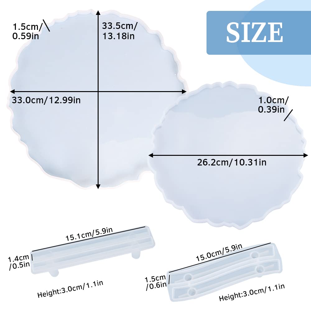 2 Size Large Silicone Tray Molds with Handles Molds 13 Inches Round Big Tray Resin Mold Irregular Geode Coasters Jewelry Plates Mold for Epoxy Resin Casting Art Craft Supplies Wehous