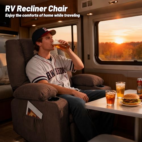 Rocker Recliner Chair with Massage and Heat, Nursery Rocking Chairs for Living Room, Ergonomic Comfy Relining Chair with Cup Holders, USB Charge Port, Side Pockets, Recliner Sofa, Brown