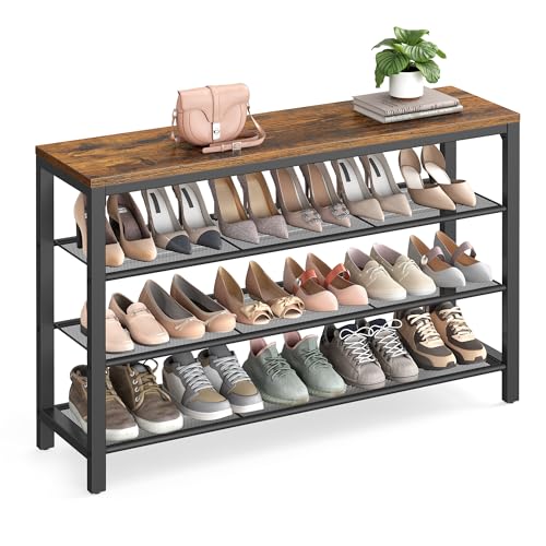 VASAGLE 4 Tier Shoe Rack, Shoe Organizer for Closet, Entryway, 16-20 Pairs of Shoes, Large Shoe Rack Organizer with 3 Metal Mesh Shelves, 11.8 x 39.4 x 28.3 Inches, Rustic Brown and Black ULBS14BX VASAGLE