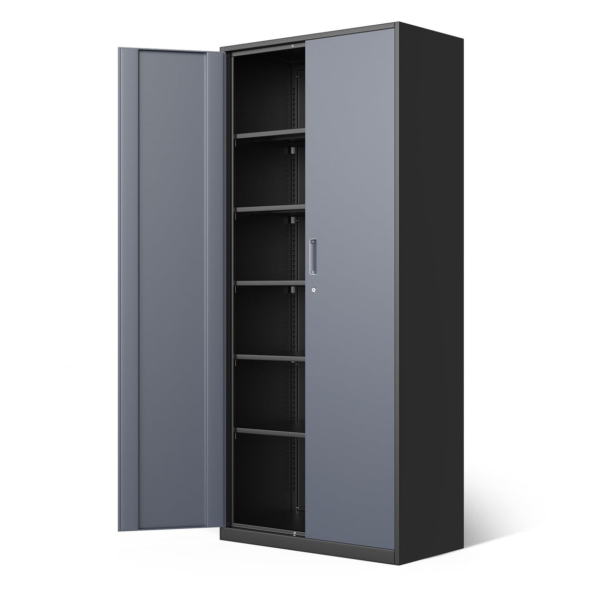 DNA MOTORING Metal Storage Cabinet, 71'' Locking Cabinet with 5 Adjustable Shelves, Metal Cabinet Heavy Duty Utility Cabinet for Garage,Office,Home,Gym, Gray Black, TOOLS-00632-GY-BK DNA MOTORING