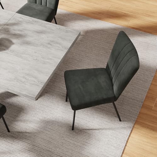 ZckyCine 6-Piece Extendable Dining Table Set, Modern 51''–67'' Grey Wood Table with 6 Black Fabric Chairs, Dining Room Table and Chairs for 6, Ideal for Kitchen or Dining Room ZckyCine