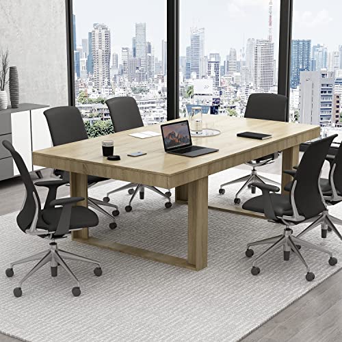 ECACAD 7FT Conference Table for 6-8 People, Large Rectangular Meeting Table, Modern Seminar Table for Office Meeting Conference Room, Brown (86.6”L x 47.2”W x 29.4”H) ECACAD