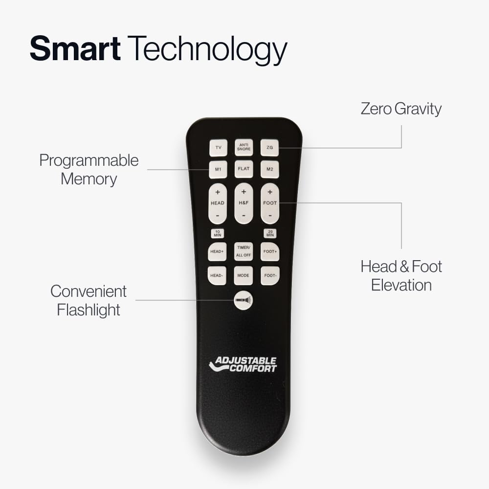 Adjustable Comfort Classic Adjustable Base - Twin XL - Head & Foot Incline - Wireless Remote with Memory - Easy Set Up - Zero Clearance - Zero Gravity - Durable Frame Adjustable Comfort