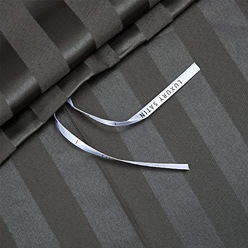 RevenRella 3 Piece Satin Duvet Cover Set Bedding Sets Italian Style 1800 Series Luxury Rich Silk Silky Super Soft Stripes Hidden Zipper Closure Reversible Wrinkle Free Honeymoon(Grey, King) RevenRella