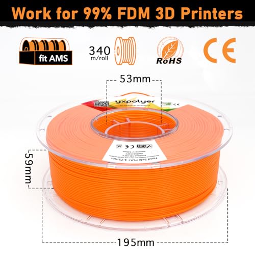 YXPOLYER PLA+ Filament Food Safe PLA Plus Food-Grade 1.75mm 3D Printing Filament 1kg 2.2lbs with PC Reusable Spool fit AMS System and Most FDM 3D Printers, Orange yxpolyer