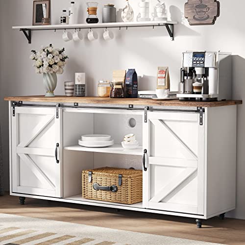 Farmhouse Style 58'' Coffee Bar Cabinet with Sliding Barn Door and Storage by 4ever2buy 4ever2buy