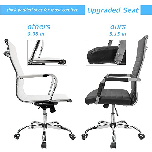 Furmax Ribbed Office Desk Chair Mid-Back PU Leather Executive Conference Task Chair Adjustable Swivel Chair with Arms (Black) Furmax