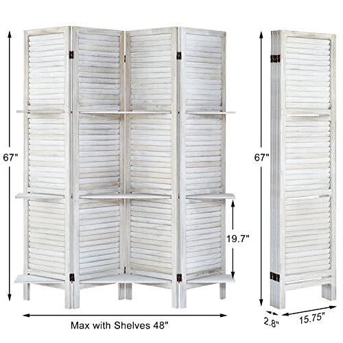 AMBITION LAND Room Divider with Shelves, Privacy Screen, Room Dividers and Folding Privacy Screens, 4 Panel Wood Temporary Wall Partition Separation Separator, Coconut AMBITION LAND