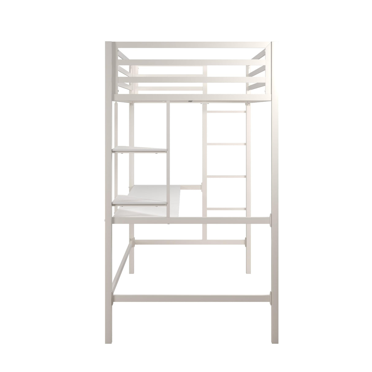 Novogratz Maxwell Metal Twin Loft Bed with Desk & Shelves, Off White/Off White Novogratz