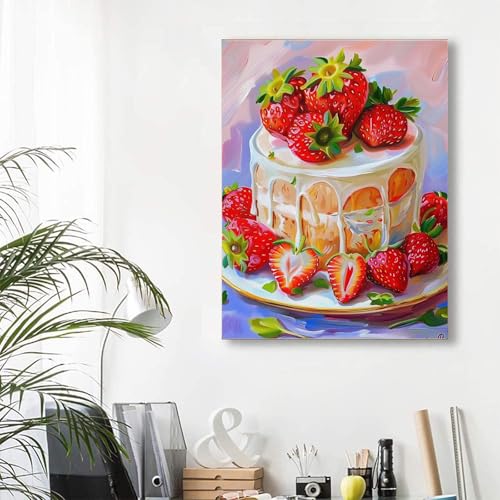 Strawberry Cake Diamond Painting Kits for Adults,Food Diamond Painting Art Kit for Adult,DIY Full Drill Diamond Art Painting,5D Gem Art and Crafts for Home Wall Decor Gift 12x16 Inch CEQOLI