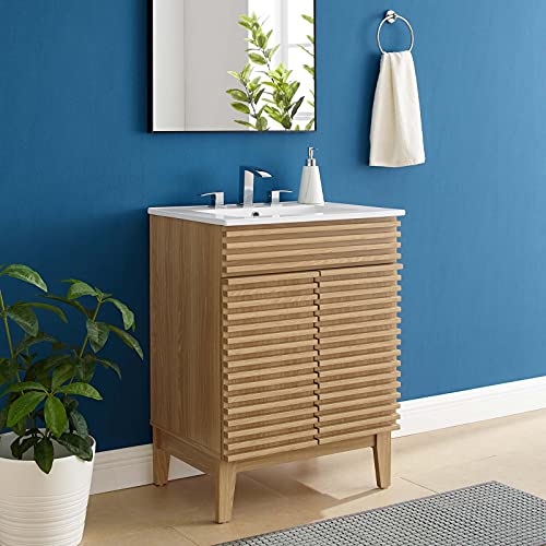 Modway Render Vanity Floor, 24 Inch, Oak/White Sink Modway