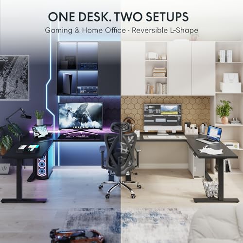 FLEXISPOT L Shaped Standing Desk, 71 x 63 Inch Electric Height Adjustable Corner Desk, Sit Stand Computer Workstation, Preset Controller, Home Office, Black Frame with Black Top FLEXISPOT