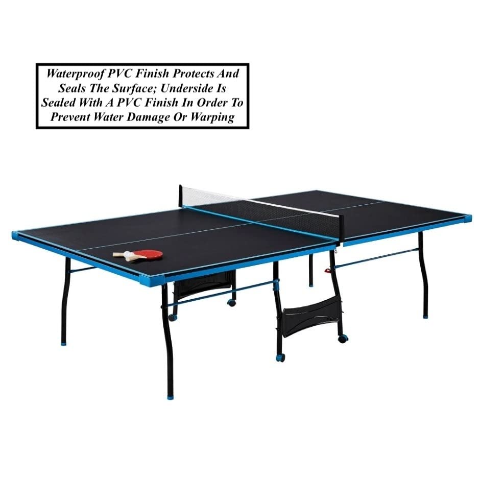 Black Blue Folding Rolling Table Tennis Table Indoor Ping Pong Table with 2 Paddles 2 Balls 1 Net and Post Set 4 Wheels for Easy Movement Perfect Christmas New Year Holiday Season Gifts Generic