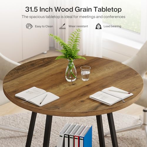 Tribesigns 31.5" Round Wooden Conference Table, Small Meeting Table for 4 People, Compact Office Table for Small Spaces, 31.5" W x 31.5" D x 29.5" H Tribesigns