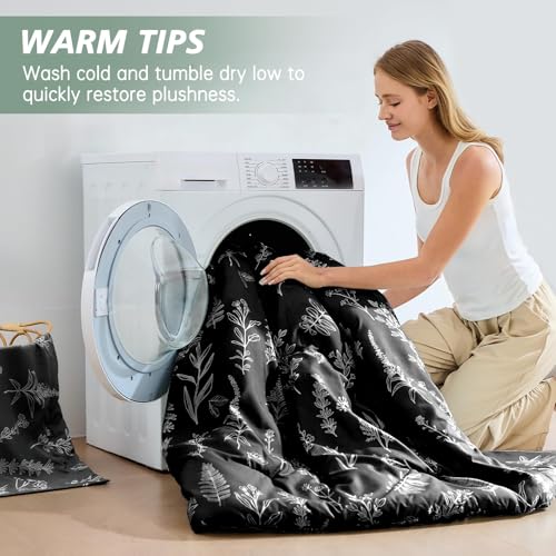 MUXHOMO Black King Comforter Set, Elegant Floral Print Bed in a Bag 7 Pieces, Ultra Soft & Breathable Reversible Botanical Pattern Bedding Set with Comforter, Sheets, Pillowcases, and Shams MUXHOMO