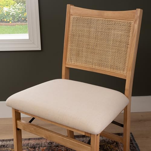 Powell Kasi Beige Rattan Cane Folding Foldable Dining Side Chair, Natural Powell