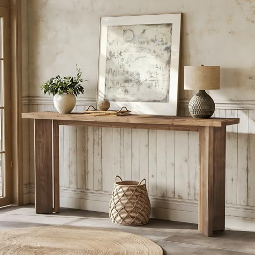 TRIBEWOOD Solid Wood Console Table, 70.9-Inch Extra Long Sofa Table Behind The Couch, Farmhouse Wooden Entryway Furniture with Sturdy Legs, for Living Room, Hallway, Foyer, Rustic Brown TRIBEWOOD