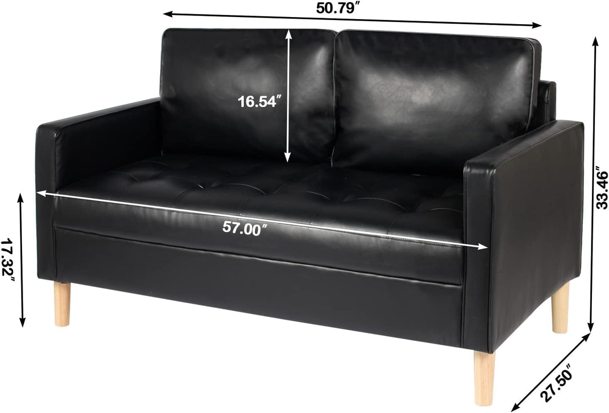 VAMEPOLE Sectional Sofa Couch 2 Pic, Black Leather Loveseat and Accent Chair for Living Room, Stitching Tufted Comfortable Love Seat for Small Space, Office, Meeting Room, Living Room Furniture Sets VAMEPOLE