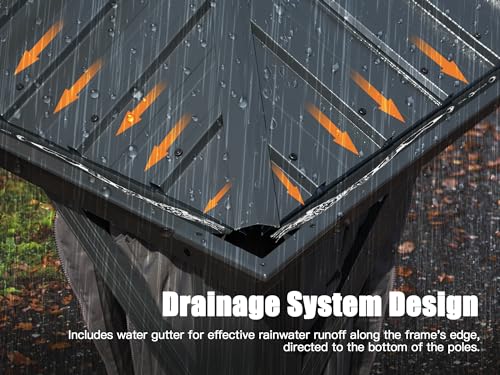 Domi 14x22FT Hardtop Gazebo, Permanent Outdoor Gazebo with Galvanized Steel Double Roof and Aluminum Frame, Curtain and Netting, Large Pavilion Gazebo for Patio Deck Garden, Grey domi outdoor living