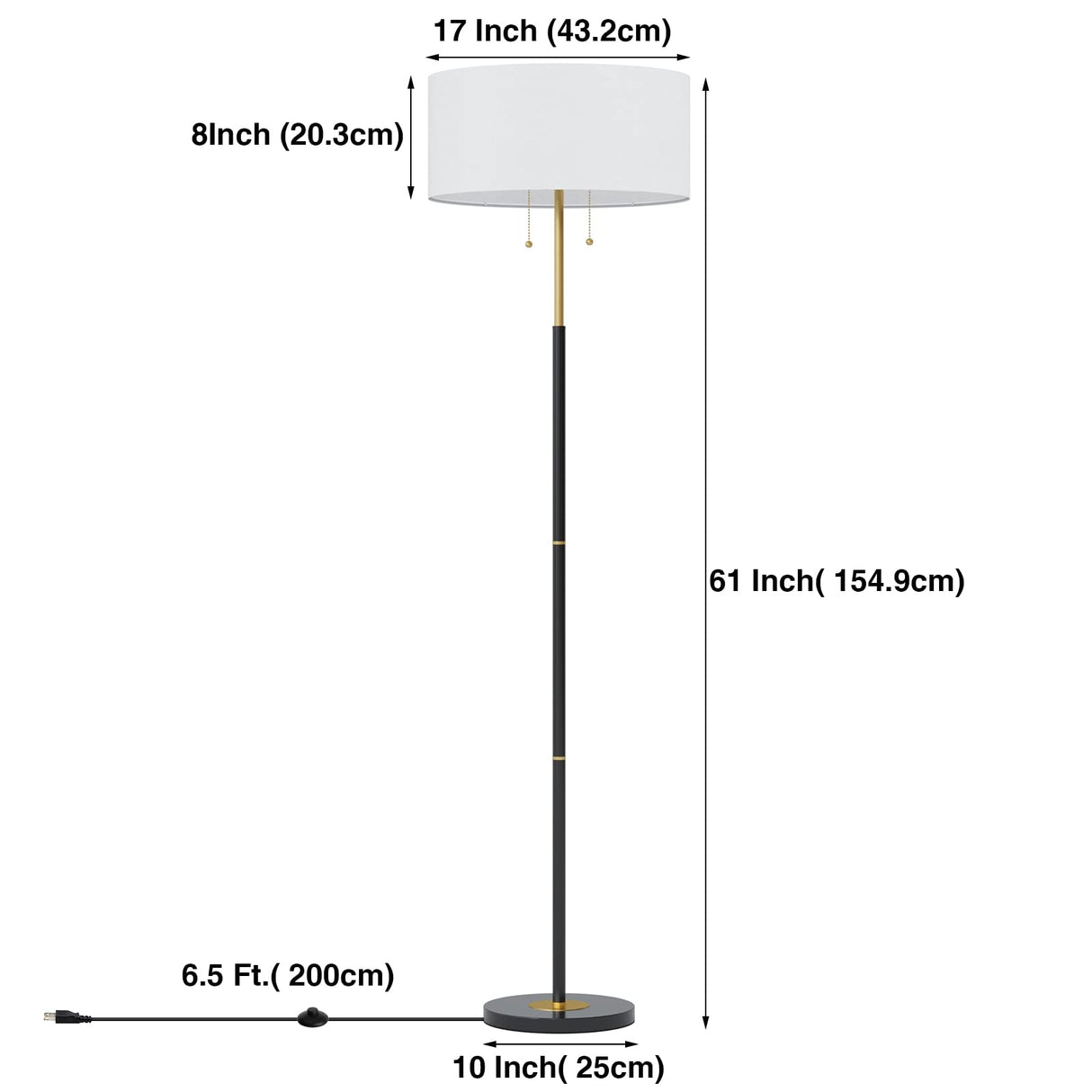Karjoefar 2-Light Floor Lamp, Mid Century Floor Lamp with White Fabric Shade, Standing Lamp Tall Lamp for Living Room Bedroom, 3 Color Temperatures 9W Bulb Include Karjoefar