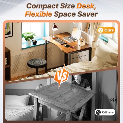 Huuger Folding Desk for Small Spaces, 31.5 Inch Foldable Computer Table, for Home Office, Study, Bedroom, Dorm, Space Saving, Small Writing Work Office Computer Desk, Easy to Fold, Rustic Brown Huuger