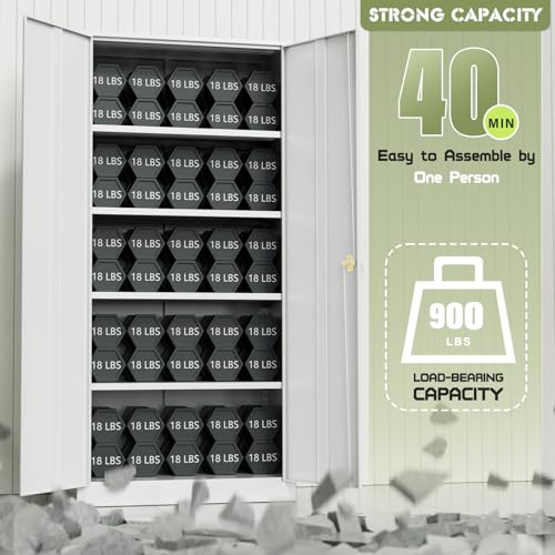 Crownland 72" Lockable Metal Storage Cabinet, Garage Storage Cabinets, High Office Cabinet with Adjustable Shelves for Garage, Home Office,Pantry, File(White) Crownland
