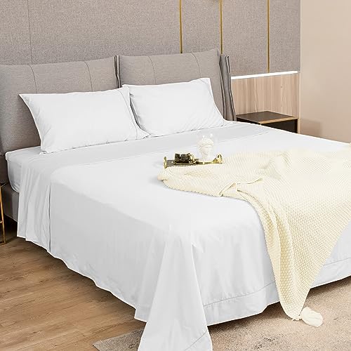 sunflower Extra Deep Pocket Queen Sheet Sets Fits 18"-24" in Deep Mattress -100% Cotton Queen Sheet Set, White Hotel Luxury Soft Breathable Sheet Sets for Queen Bed Deep Pocket sunflower