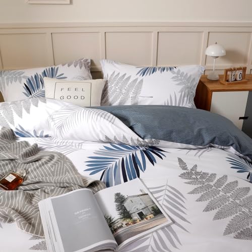 OAITE Duvet Cover Set,100% Cotton Comforter Cover with Leaf Pattern Duvet Cover Set,Soft Bedding Set Includes with 3 Piece (2 Pillow Shams,1 Duvet Cover) OAITE