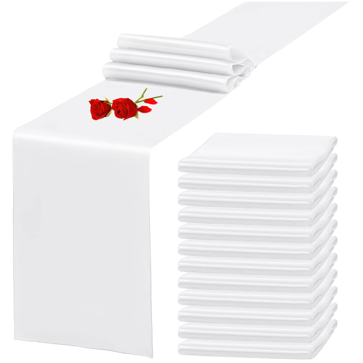 12 Pack White Satin Table Runner 12 x 108 Inch Long Premium Table Runners for Wedding Party Events Decoration, Birthday Parties, Banquets Decorations, Graduations, Engagements YMHPRIDE